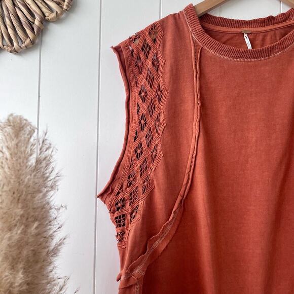 Free People top lace crochet tee cotton shirt - Picture 6 of 7